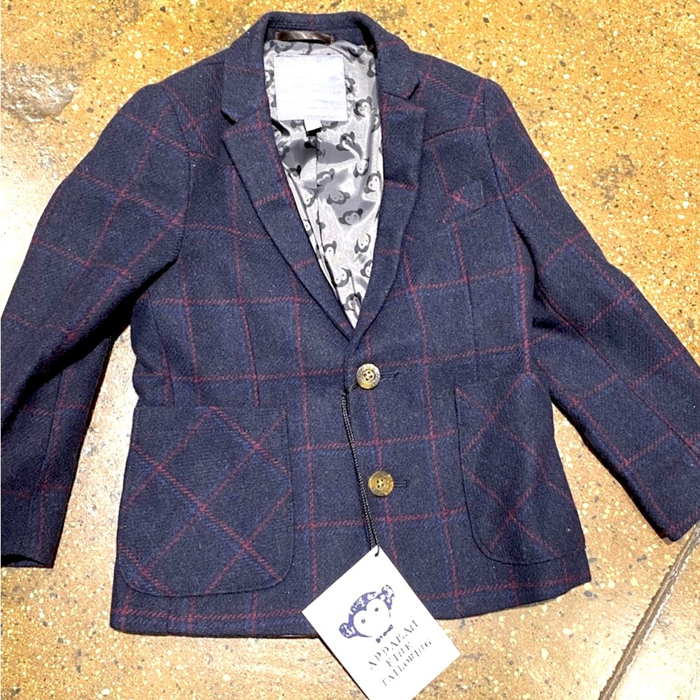 Boys blazer: navy windowpane with burgundy